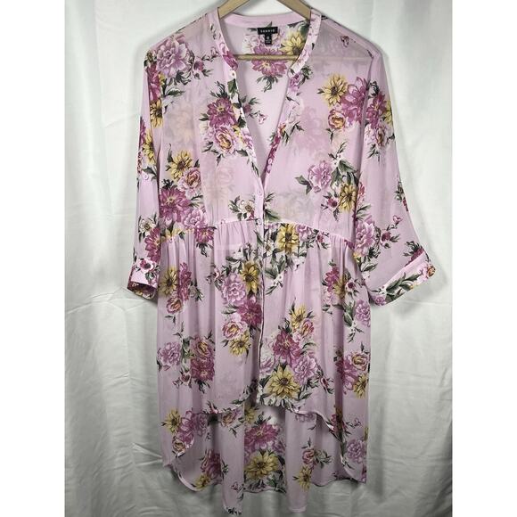 Torrid lexi chiffon hi-lo tunic blouse size 0 pink floral lightweight casual - Picture 1 of 5